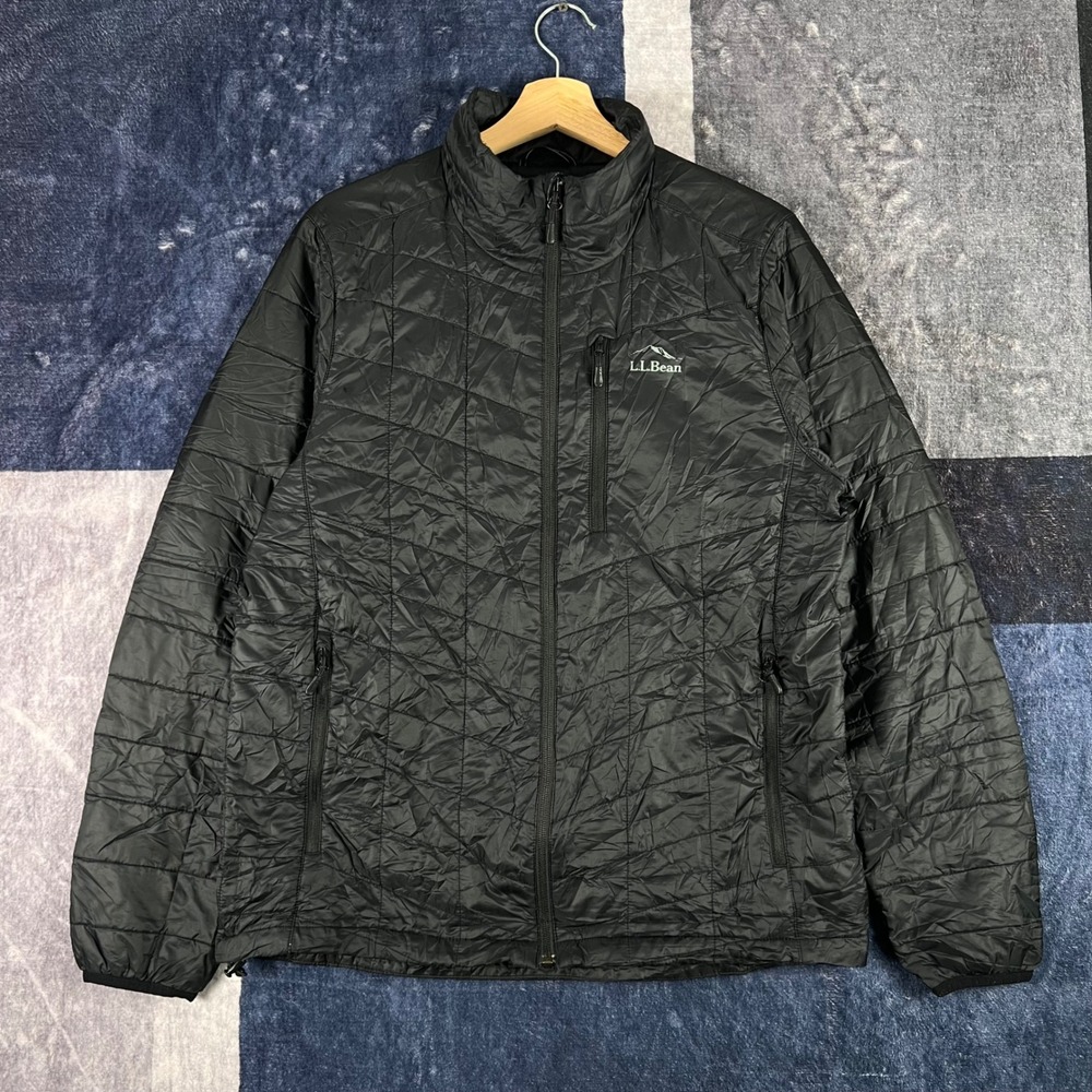 LL Bean Mens PrimaLoft Packaway Jacket Black Quilted Puffer Coat Size Medium